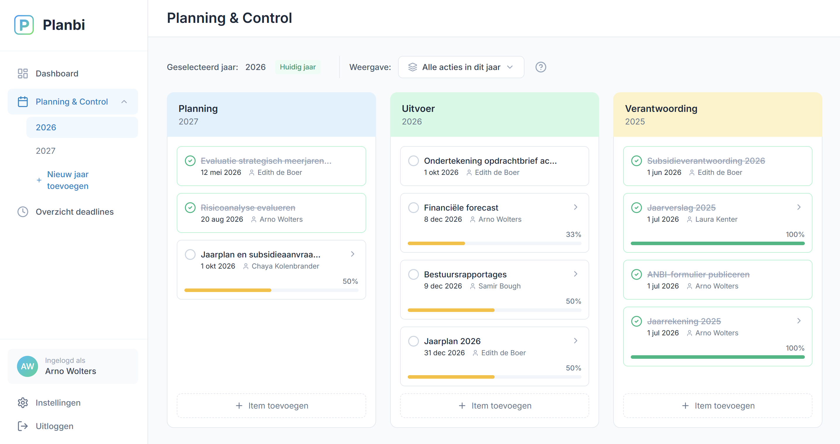 Planning, uitvoering en verantwoording overzichtelijk naast elkaar.